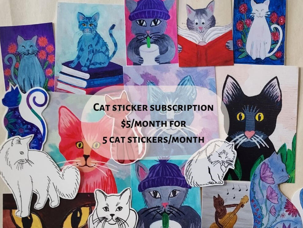 cat sticker subscription by Terrificat Gallery original cat art